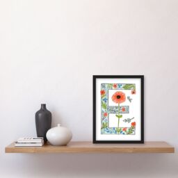 "Artery8 Women's Wall Art Print Letter E in Watercolour Poppies & Wildflowers Floral Word Art Framed - Size: W12"" x H16""" - thumbnail 4