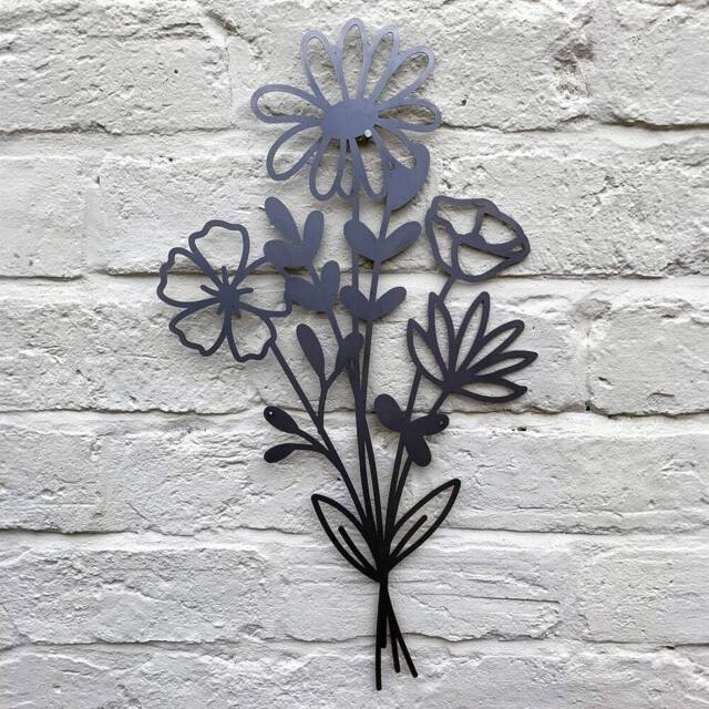 Poppyforge Summer Bouquet Wall Art - Bare Metal/Ready to Rust - W30 x H50 cm in Black - image 1
