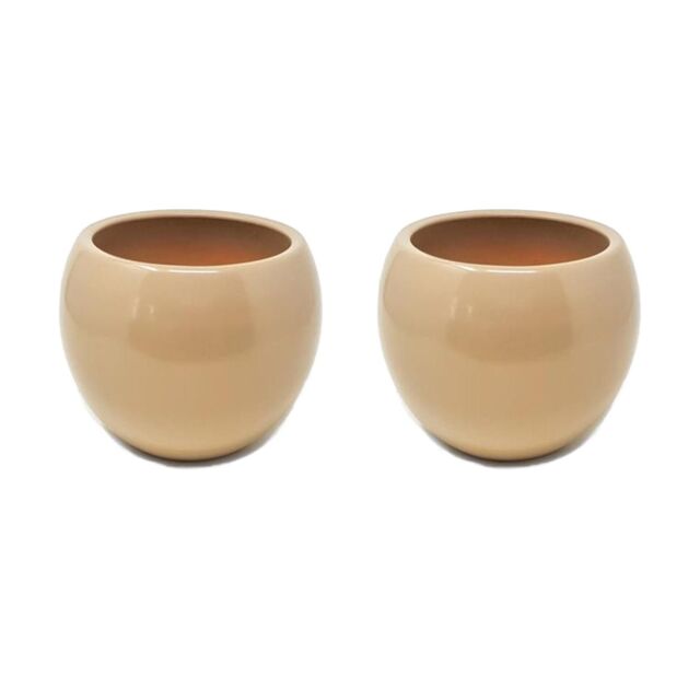 Verano Spanish Ceramics Epoxi Round Beige Semi Gloss Indoor Flower Plant Pot Set of 2 x 24cm - Size: 2 x 24 cm - image 1