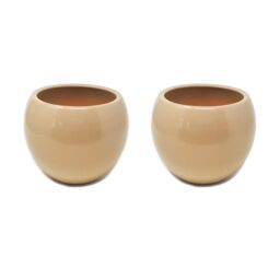 Verano Spanish Ceramics Epoxi Round Beige Semi Gloss Indoor Flower Plant Pot Set of 2 x 24cm - Size: 2 x 24 cm