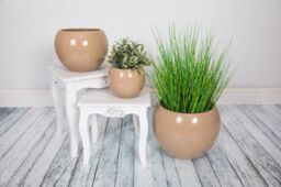 Verano Spanish Ceramics Epoxi Round Beige Semi Gloss Indoor Flower Plant Pot Set of 2 x 24cm - Size: 2 x 24 cm - thumbnail 2