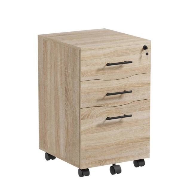 VOGREX Oak Lockable 3-Drawer Mobile Under Desk Office Pedestal in Light Oak - image 1
