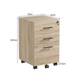 VOGREX Oak Lockable 3-Drawer Mobile Under Desk Office Pedestal in Light Oak - thumbnail 2