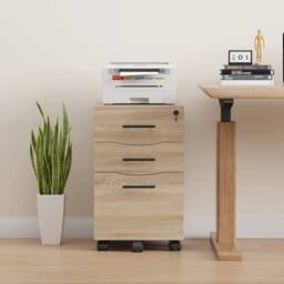 VOGREX Oak Lockable 3-Drawer Mobile Under Desk Office Pedestal in Light Oak - thumbnail 5