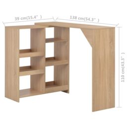 Berkfield Home Bar Table with Moveable Shelf Oak 138x39x110 cm in Brown - Size: 138 x 39 x 110 cm - thumbnail 6