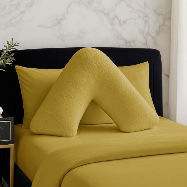 Snug City Teddy Bear Fleece Super Soft Cosy V Shape Pillowcase in Yellow - image 1
