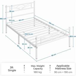 Kelvenix 3ft Single Bed Frame white - thumbnail 2