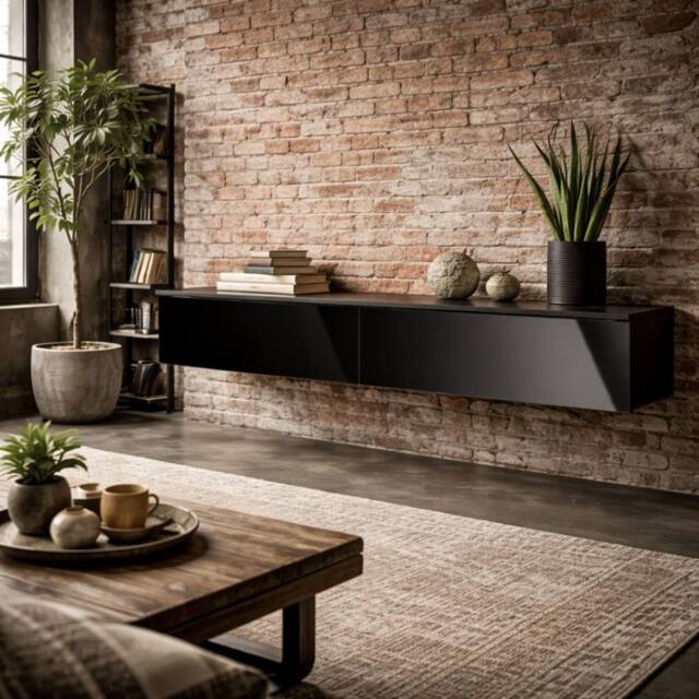 Wyld Haus Elkaro High Gloss Grey & Black Floating TV Bench for TVs up 70inch - image 1