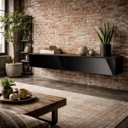 Wyld Haus Elkaro High Gloss Grey & Black Floating TV Bench for TVs up 70inch
