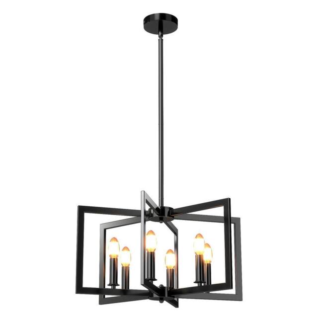 Gymax Pendant Light 6-Light Farmhouse Chandelier With Adjustable Height in Black - image 1