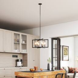 Gymax Pendant Light 6-Light Farmhouse Chandelier With Adjustable Height in Black - thumbnail 7