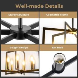 Gymax Pendant Light 6-Light Farmhouse Chandelier With Adjustable Height in Black - thumbnail 5