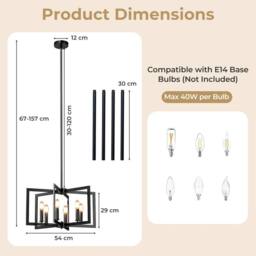 Gymax Pendant Light 6-Light Farmhouse Chandelier With Adjustable Height in Black - thumbnail 9