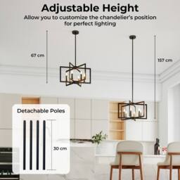 Gymax Pendant Light 6-Light Farmhouse Chandelier With Adjustable Height in Black - thumbnail 2