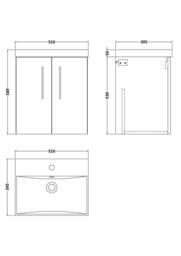 Balterley Bathroom Wall Hung 2-Door Vanity & Basin, Bleached Oak, 500mm in Brown - thumbnail 2