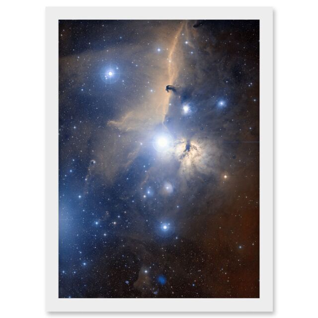 Artery8 Space Telescope Stars Orions Belt Flame Nebula Universe Artwork Framed Wall Art Print A4 in White - image 1
