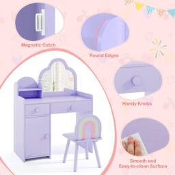 Gymax Vanity Table & Chair Cloud-shaped Makeup Desk Set With Mirror Cabinet in Purple - thumbnail 8