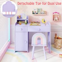 Gymax Vanity Table & Chair Cloud-shaped Makeup Desk Set With Mirror Cabinet in Purple - thumbnail 6