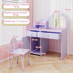 Gymax Vanity Table & Chair Cloud-shaped Makeup Desk Set With Mirror Cabinet in Purple - thumbnail 3