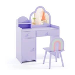 Gymax Vanity Table & Chair Cloud-shaped Makeup Desk Set With Mirror Cabinet in Purple