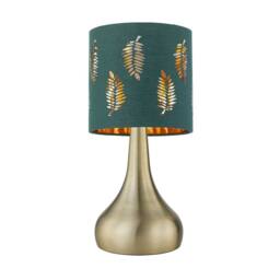 First Choice Lighting Set of 2 Romana - Antique Brass Touch Table Lamps Green Fern Shades in Bronze - thumbnail 3