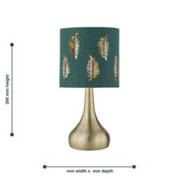 First Choice Lighting Set of 2 Romana - Antique Brass Touch Table Lamps Green Fern Shades in Bronze - thumbnail 6