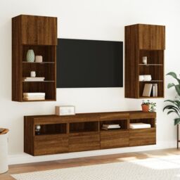 Berkfield Home TV Wall Cabinet with LED Lights Brown Oak 40x30x40 cm - Size: 40 x 30 x 40 cm - thumbnail 6