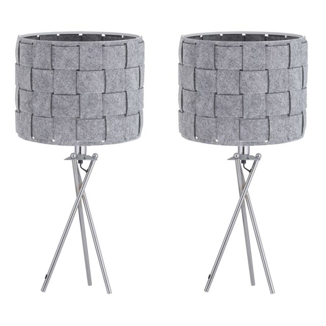 First Choice Lighting Set of 2 Warner - Chrome Tripod Table Lamps with Grey Felt Shades in Silver - image 1