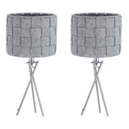 First Choice Lighting Set of 2 Warner - Chrome Tripod Table Lamps with Grey Felt Shades in Silver - thumbnail 1