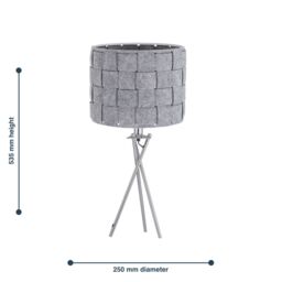 First Choice Lighting Set of 2 Warner - Chrome Tripod Table Lamps with Grey Felt Shades in Silver - thumbnail 7