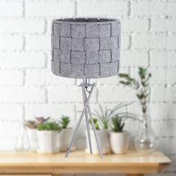 First Choice Lighting Set of 2 Warner - Chrome Tripod Table Lamps with Grey Felt Shades in Silver - thumbnail 3