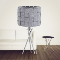 First Choice Lighting Set of 2 Warner - Chrome Tripod Table Lamps with Grey Felt Shades in Silver - thumbnail 4