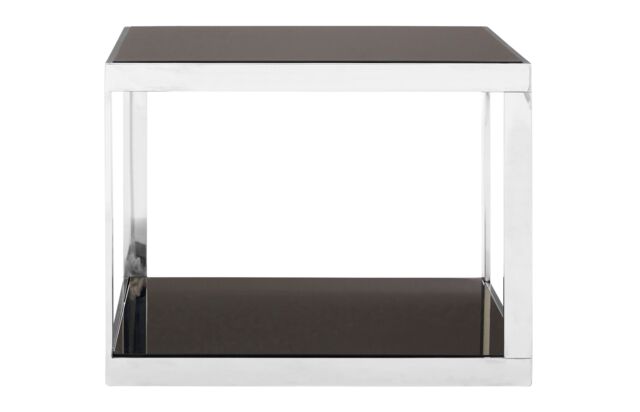 Orsina Sleek Allure Silver Finish Square Coffee Table, Black Tempered Glass Display Table, Decorative Coffee Table - image 1