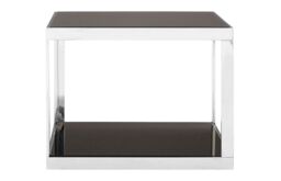 Orsina Sleek Allure Silver Finish Square Coffee Table, Black Tempered Glass Display Table, Decorative Coffee Table