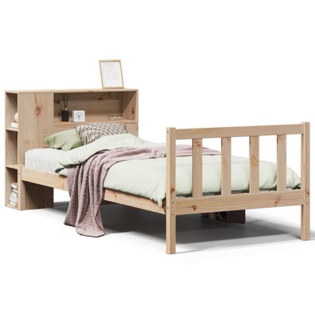 Berkfield Home Bookcase Bed without Mattress 75x190 cm Small Single Solid Wood Pine in Natural - image 1