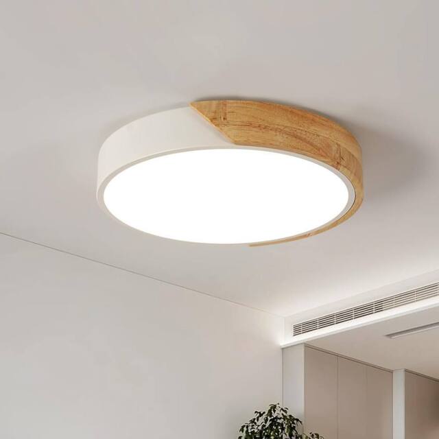 Goeco LED Wooden Ceiling Light, 30W, 30cm, 4500K, Round Ceiling Light in White - image 1
