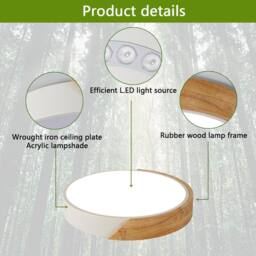 Goeco LED Wooden Ceiling Light, 30W, 30cm, 4500K, Round Ceiling Light in White - thumbnail 7