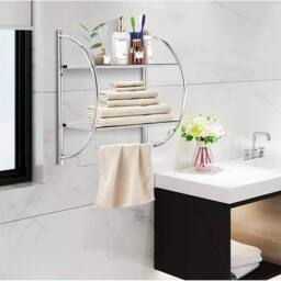 KORVIXA 2 Tier Modern Chrome Wall Mounted Bathroom Shelf in Silver - Size: W600mm x H650mm - thumbnail 4