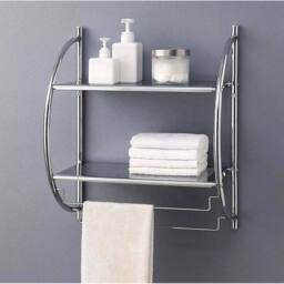 KORVIXA 2 Tier Modern Chrome Wall Mounted Bathroom Shelf in Silver - Size: W600mm x H650mm - thumbnail 3