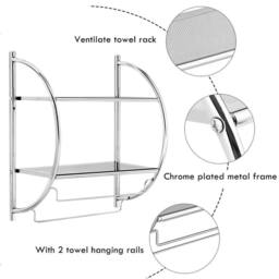 KORVIXA 2 Tier Modern Chrome Wall Mounted Bathroom Shelf in Silver - Size: W600mm x H650mm - thumbnail 2