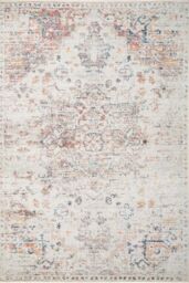 Kukoon Cream Multicolour Floral Medallion Non Slip Washable Low Pile Rug in Beige - Size: 80 cm x 150 cm - thumbnail 1