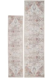 Kukoon Cream Multicolour Floral Medallion Non Slip Washable Low Pile Rug in Beige - Size: 80 cm x 150 cm - thumbnail 2