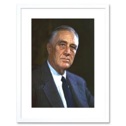 "Artery8 Wall Art Print US President Franklin D Roosevelt Portrait Photo Artwork Framed 9X7 Inch in White - Size: W7"" x H9""" - thumbnail 1