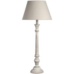 Wyld Haus Baronnies Cream Wooden Pedestal Table Lamp with Tapered Linen Shade in Grey - thumbnail 2