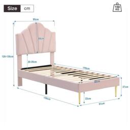 STILVORA Bed Frame 3ft Single with upholstered headboard pink velvet - thumbnail 4