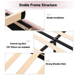 STILVORA Bed Frame 3ft Single with upholstered headboard pink velvet - thumbnail 7