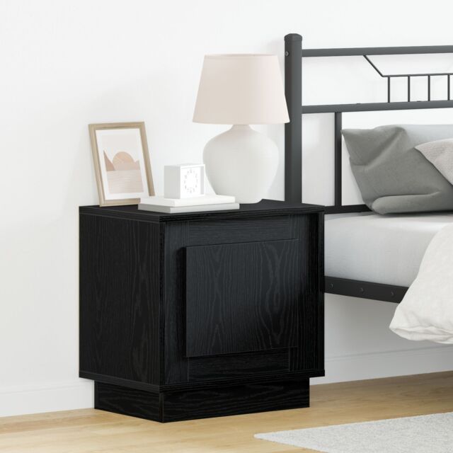 Berkfield Home Bedside Cabinets with LED Lights 2 pcs Black Oak 44x34, 5x45 cm - image 1