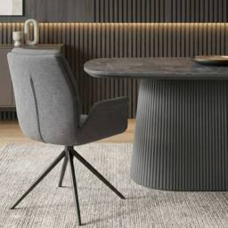 HOME LUXE INTERIOR Davos 180cm Grey Ceramic Oval Table & 6 Fairmont Grey Swivel Chairs - thumbnail 7