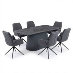HOME LUXE INTERIOR Davos 180cm Grey Ceramic Oval Table & 6 Fairmont Grey Swivel Chairs - thumbnail 1