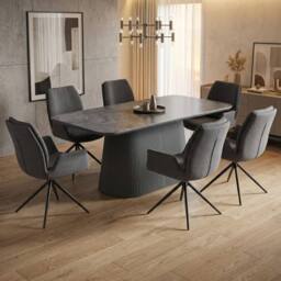HOME LUXE INTERIOR Davos 180cm Grey Ceramic Oval Table & 6 Fairmont Grey Swivel Chairs - thumbnail 4